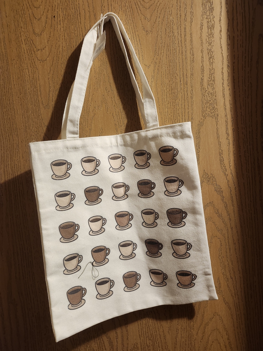 totes Canvas Tote Bag with Coffee Cup Print in Cream and Brown